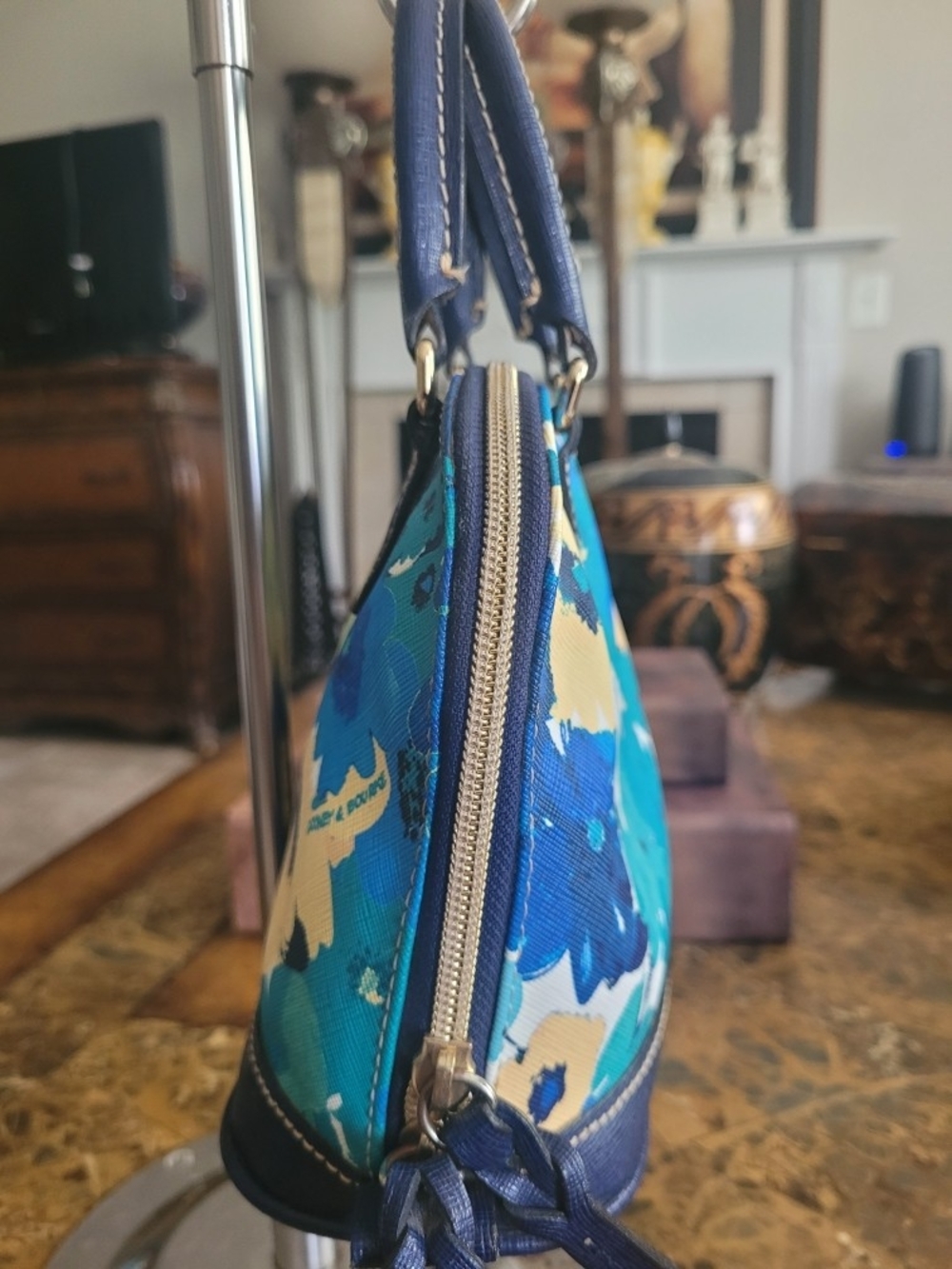 Dooney & Bourke Floral Dome Satchel - Blue, Teal, Yellow - Picture 3 of 10